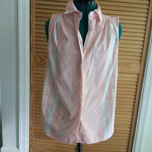 Roaman's Women Button Up Pleated Blouse, Orange and White Chevron Pattern, 12W